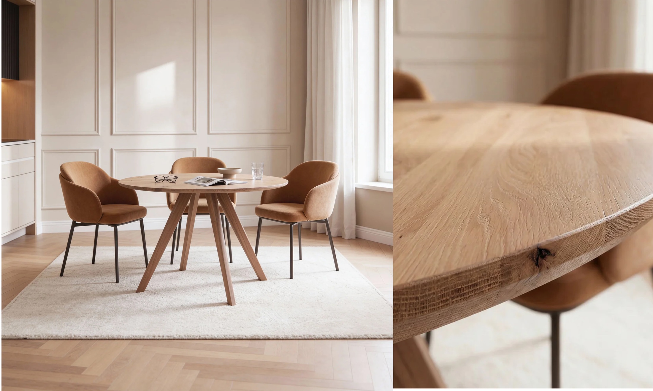 Belanoti Esstisch mit Holzdetail in Nahaufnahme