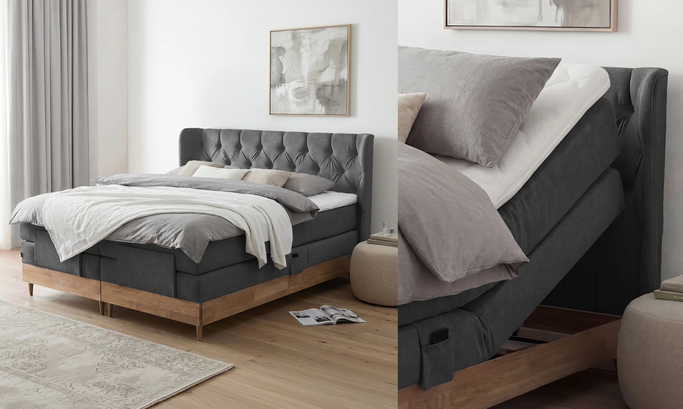 Belanoti Boxspringbett mit geöffnetem Bettkasten: Funktion und Stauraum