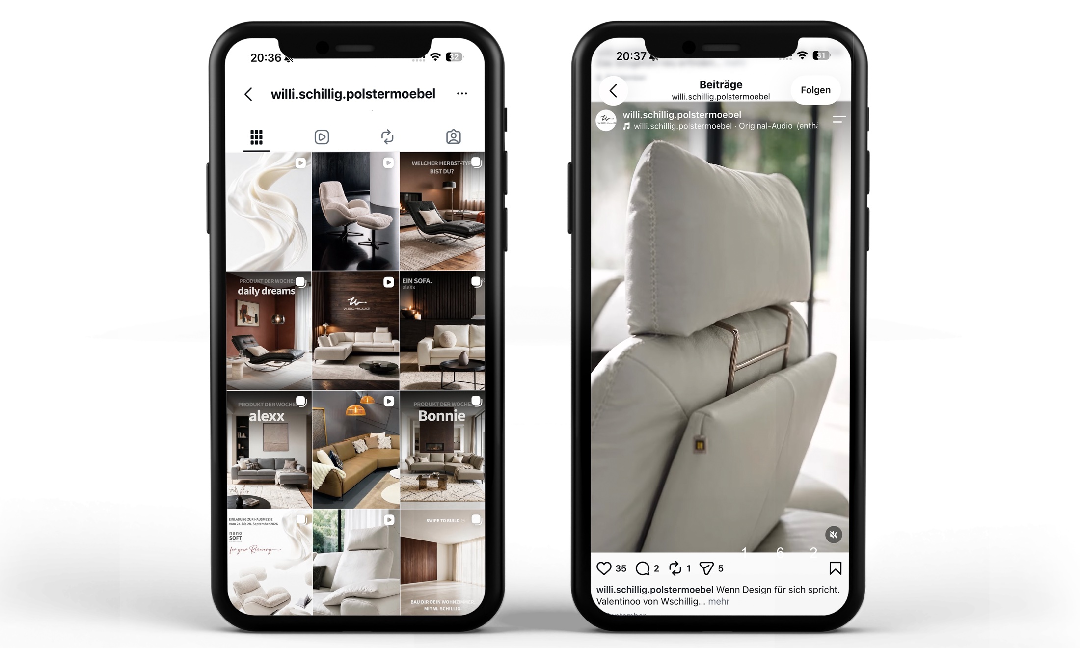 Instagram-Feed von W. Schillig im neuen, einheitlichen Auftritt