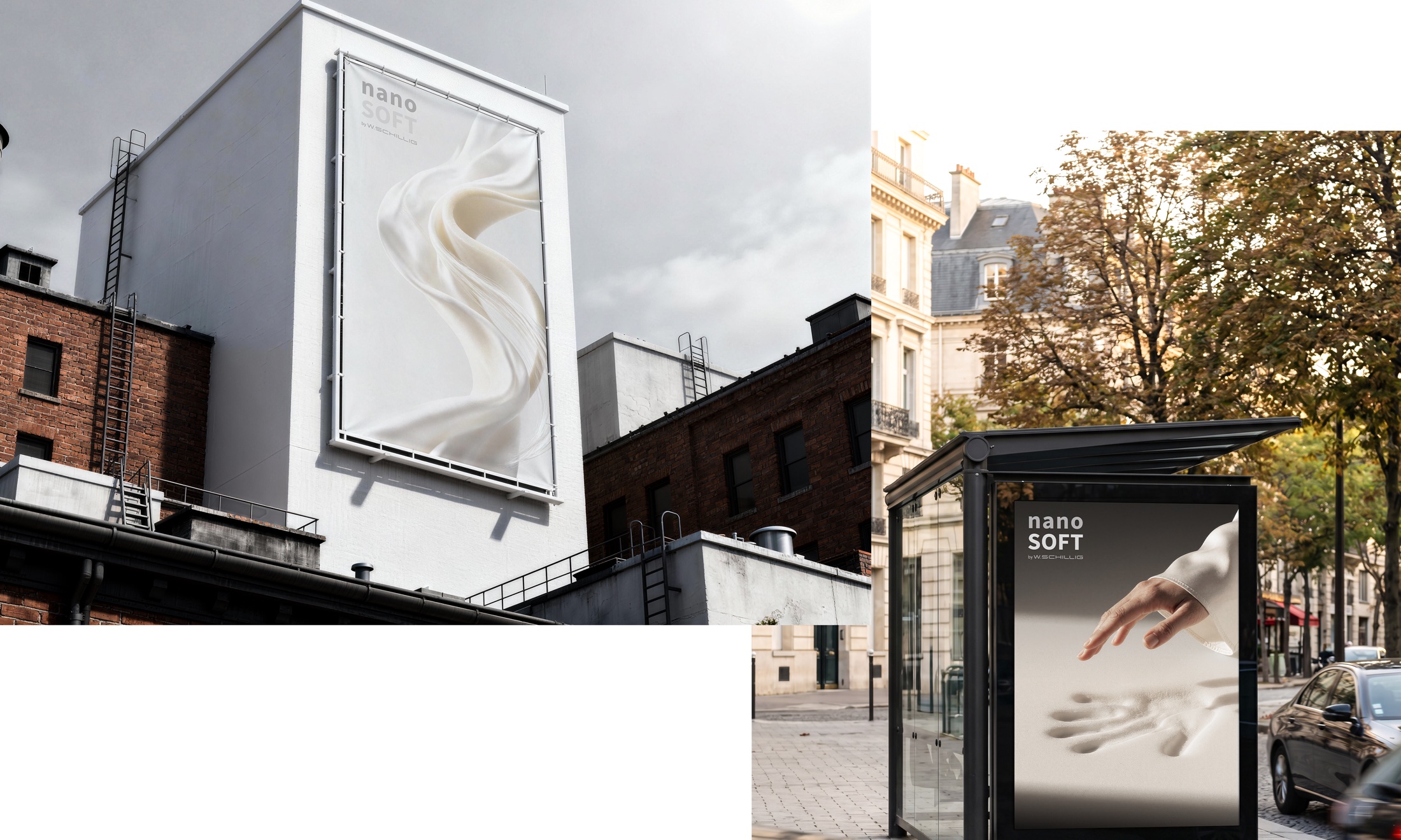 Kampagnenmotiv Cloud9 von W. Schillig mit nanoSOFT als Plakat und City-Light, entwickelt von FrameScale